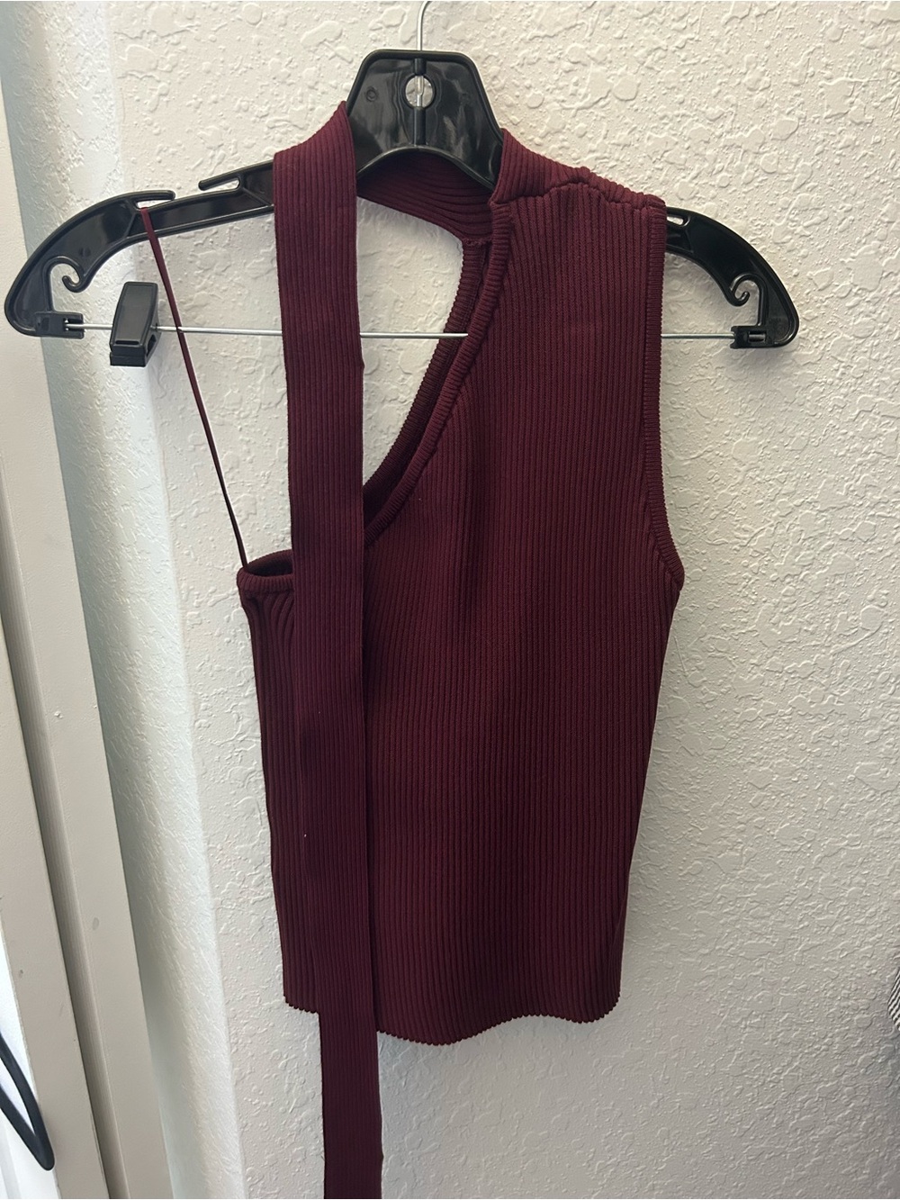 Lucy Paris Ribbed Asymmetric Halter Tank - Burgundy - Picture 2 of 3